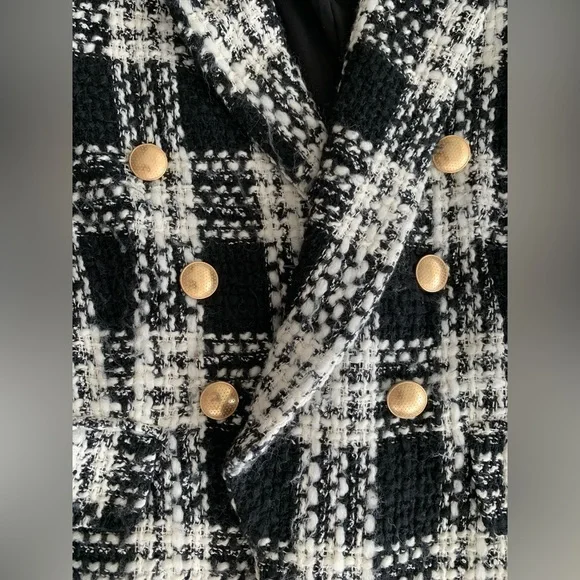 L’Agence Kenzie tweed double breasted blazer jacket ivory black